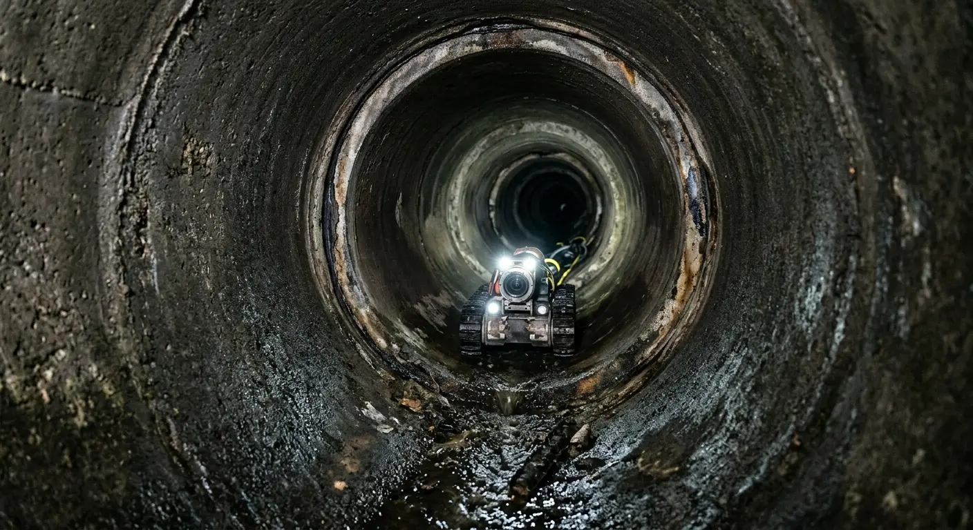 Robotic sewer camera inspecting pipe interior for Sewer Line Cleaning in Carlinville